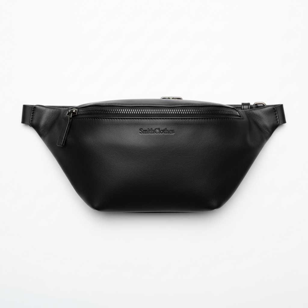 SmithClothes Leather Belt Bag flat lay on white background