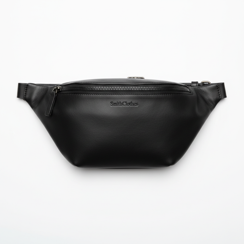 SmithClothes Leather Belt Bag flat lay on white background