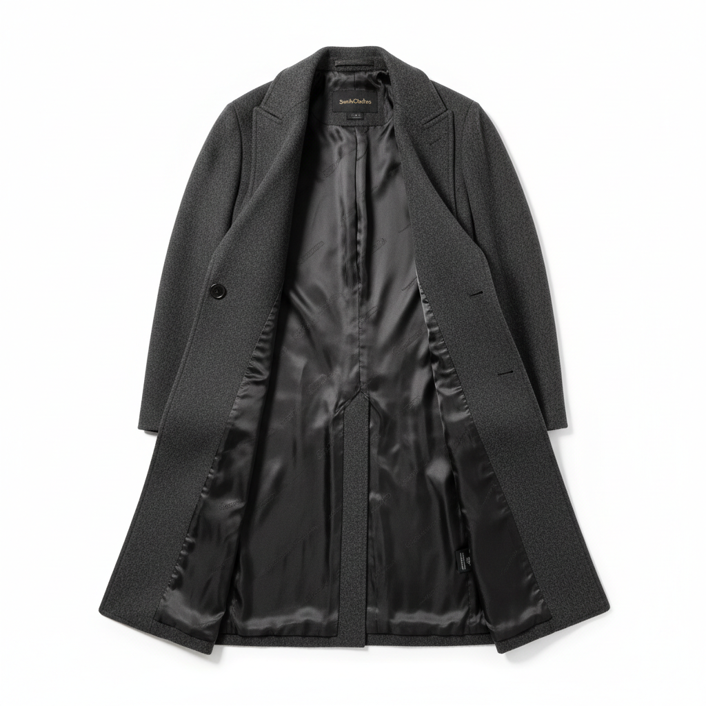 SmithClothes Luxury Wool Overcoat flat lay on white background